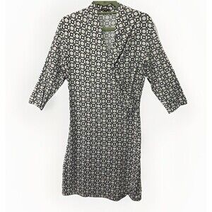J McLaughlin Sz L Faux Wrap Dress Catalina Cloth Stretch Geometric Print Preppy
